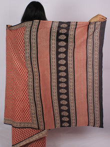 Rust Red Beige Black Cotton Hand Block Printet Saree in Natural Colors - S031701194