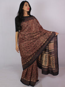 Tussar Handloom Silk Hand Block Printed Saree in Maroon Plum Green - S031701195
