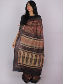 Tussar Handloom Silk Hand Block Printed Saree in Maroon Plum Green - S031701195