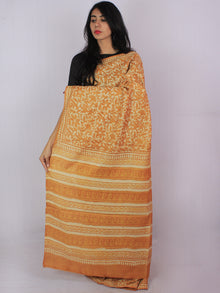 Tussar Handloom Silk Hand Block Printed Saree in Mustard Ivory - S031701198