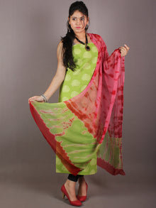 Mint Green Hand Block Printed Cotton Suit-Salwar Fabric With Chiffon Dupatta - S1628104