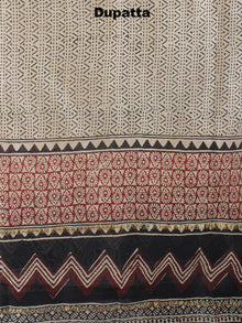 Beige Black Red Hand Block Printed Chanderi Kurta-Salwar Fabric With Chanderi Dupatta - S1628026