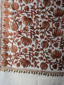 White Aari Embroidery Chinar Jal Pure Wool Stole from Kashmir - S6317084