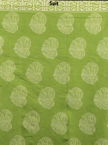 Mint Green Hand Block Printed Cotton Suit-Salwar Fabric With Chiffon Dupatta - S1628104
