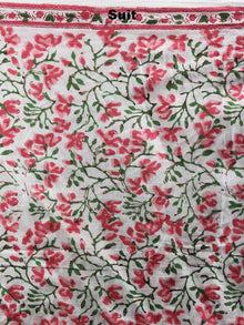 White Green Pink Hand Block Printed Cotton Suit-Salwar Fabric With Chiffon Dupatta - S1628052