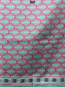 Deep Pink Sky Blue Hand Block Printed Cotton Suit-Salwar Fabric With Chiffon Dupatta - S1628120