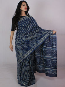 Indigo Ivory Hand Block Printed in Natural Colors Cotton Mul Saree - S031701203