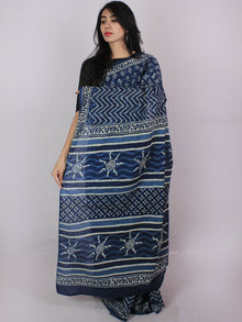 Indigo Ivory Hand Block Printed in Natural Colors Cotton Mul Saree - S031701203