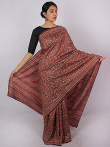 Tussar Handloom Silk Hand Block Printed Saree in Plum Ivory Grey - S031701207