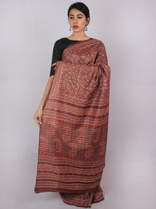 Tussar Handloom Silk Hand Block Printed Saree in Plum Ivory Grey - S031701207