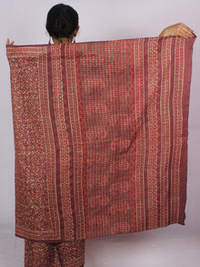 Tussar Handloom Silk Hand Block Printed Saree in Plum Ivory Grey - S031701207