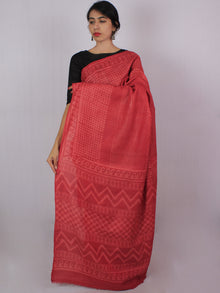 Tussar Handloom Silk Hand Block Printed Saree in Light Vermilion Red - S031701208