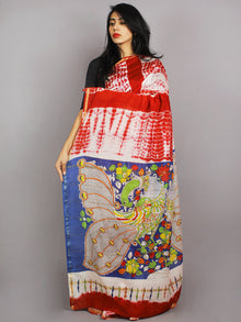 Red Ivory Multi Color Hand Shibori Dyed With Kalamkari Pallu Chanderi Silk Saree - S031701209