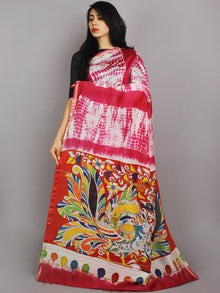Pink Ivory Red Multi Color Hand Shibori Dyed With Kalamkari Pallu Chanderi Silk Saree - S031701210