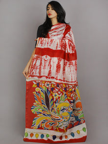 Red Ivory Multi Color Hand Shibori Dyed With Kalamkari Pallu Chanderi Silk Saree - S031701211
