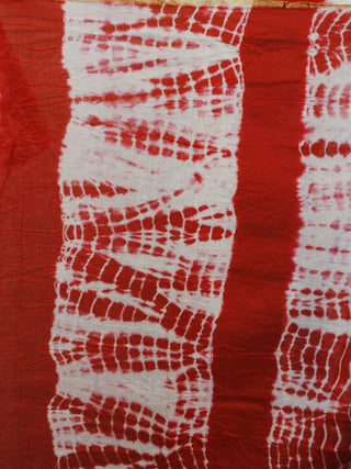 Red Ivory Multi Color Hand Shibori Dyed With Kalamkari Pallu Chanderi Silk Saree - S031701211