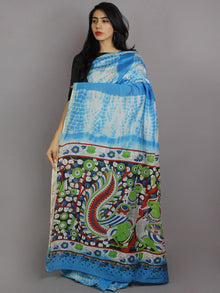 Azure Blue Ivory Multi Color Hand Shibori Dyed With Kalamkari Pallu Chanderi Silk Saree - S031701212