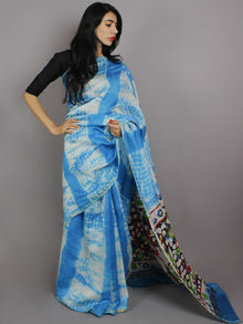 Azure Blue Ivory Multi Color Hand Shibori Dyed With Kalamkari Pallu Chanderi Silk Saree - S031701212