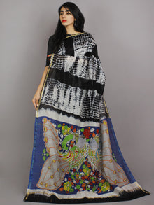 Black Ivory Multi Color Hand Shibori Dyed With Kalamkari Pallu Chanderi Silk Saree - S031701213