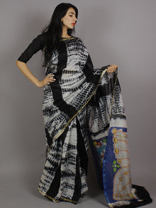 Black Ivory Multi Color Hand Shibori Dyed With Kalamkari Pallu Chanderi Silk Saree - S031701213