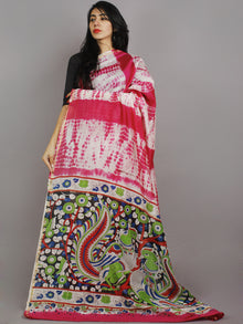 Pink Ivory Multi Color Hand Shibori Dyed With Kalamkari Pallu Chanderi Silk Saree - S031701215