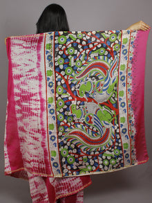 Pink Ivory Multi Color Hand Shibori Dyed With Kalamkari Pallu Chanderi Silk Saree - S031701215
