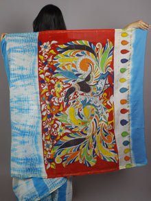 Azure Blue Ivory Multi Color Hand Shibori Dyed With Kalamkari Pallu Chanderi Silk Saree - S031701217