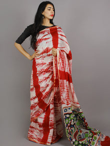 Red Ivory Multi Color Hand Shibori Dyed With Kalamkari Pallu Chanderi Silk Saree - S031701218