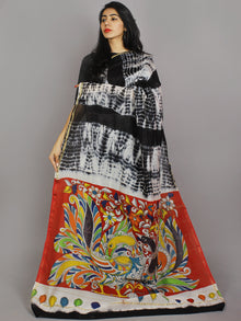 Black Ivory Multi Color Hand Shibori Dyed With Kalamkari Pallu Chanderi Silk Saree - S031701219
