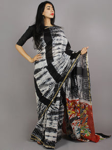 Black Ivory Multi Color Hand Shibori Dyed With Kalamkari Pallu Chanderi Silk Saree - S031701219