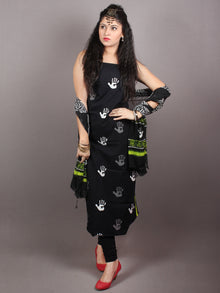 Black White Hand Block Printed Cotton Suit-Salwar Fabric With Chiffon Dupatta - S1628122