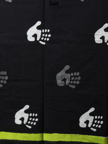 Black White Hand Block Printed Cotton Suit-Salwar Fabric With Chiffon Dupatta - S1628122