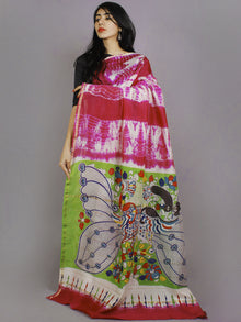 Pink Ivory Multi Color Hand Shibori Dyed With Kalamkari Pallu Chanderi Silk Saree - S031701220