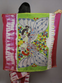 Pink Ivory Multi Color Hand Shibori Dyed With Kalamkari Pallu Chanderi Silk Saree - S031701220