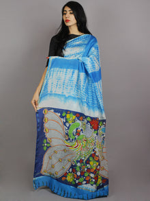 Azure Blue Ivory Multi Color Hand Shibori Dyed With Kalamkari Pallu Chanderi Silk Saree - S031701221