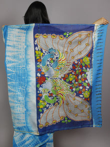 Azure Blue Ivory Multi Color Hand Shibori Dyed With Kalamkari Pallu Chanderi Silk Saree - S031701221