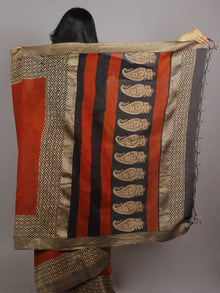 Maroon Beige Black Hand Block Printed & Hand Painted in Natural Vegetable Colors Chanderi Saree With Ghicha Border - S031701223