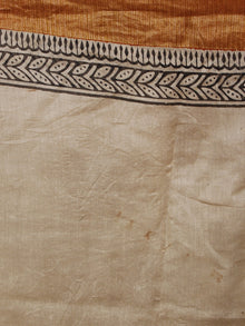 Black Beige Brown Hand Block Printed & Hand Painted in Natural Vegetable Colors Chanderi Saree With Ghicha Border - S031701225