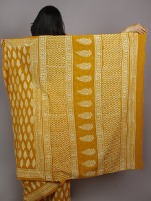 Mustard Yellow Ivory Hand Block Printed in Natural Colors Cotton Mul Saree - S031701229