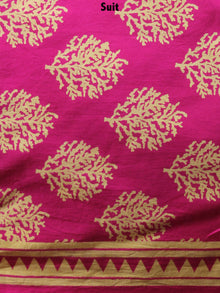 Pink Yellow Hand Block Printed Cotton Suit-Salwar Fabric With Chiffon Dupatta - S1628123