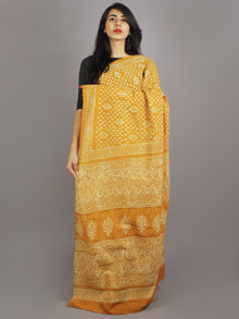 Mustard Yellow Ivory Hand Block Printed in Natural Colors Cotton Mul Saree - S031701230
