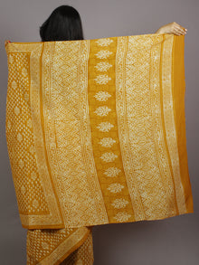 Mustard Yellow Ivory Hand Block Printed in Natural Colors Cotton Mul Saree - S031701230
