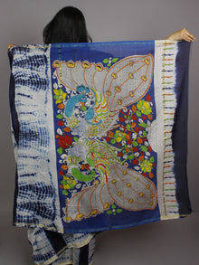 Indigo Ivory Multi Color Hand Shibori Dyed With Kalamkari Pallu Chanderi Silk Saree - S031701231