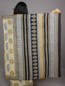 Beige Blue Brown Black Hand Block Printed in Natural Colors Cotton Mul Saree - S031701232