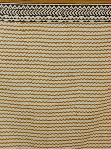 Beige Blue Brown Black Hand Block Printed in Natural Colors Cotton Mul Saree - S031701232