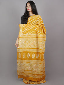 Mustard Yellow Ivory Hand Block Printed in Natural Colors Cotton Mul Saree - S031701233
