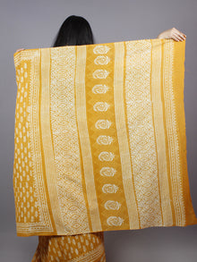 Mustard Yellow Ivory Hand Block Printed in Natural Colors Cotton Mul Saree - S031701233