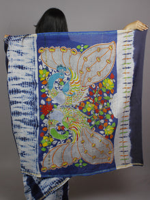 Indigo Ivory Multi Color Hand Shibori Dyed With Kalamkari Pallu Chanderi Silk Saree - S031701235