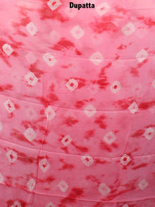 Light Pink Red White Hand Shibori Dyed Cotton Suit-Salwar Fabric With Chiffon Dupatta - S1628124