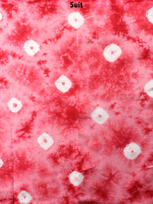 Light Pink Red White Hand Shibori Dyed Cotton Suit-Salwar Fabric With Chiffon Dupatta - S1628124